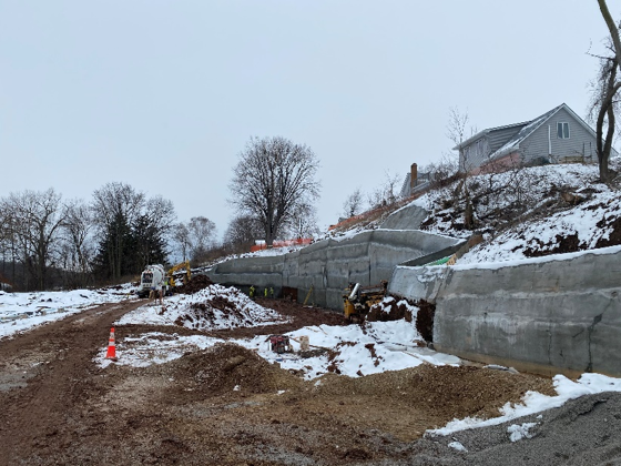 Second picture of the Wrightstown Current of the Fox Retaining Wall during construction