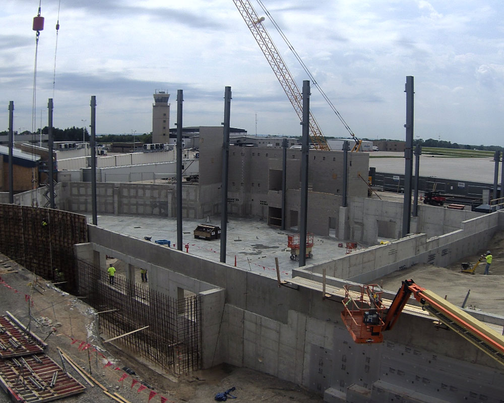 Bird's-eye exterior view of the new construction for the Appleton International Airport